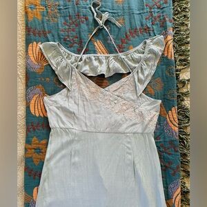 GREEN SALE 🍀 Sage green midi ruffle halter dress